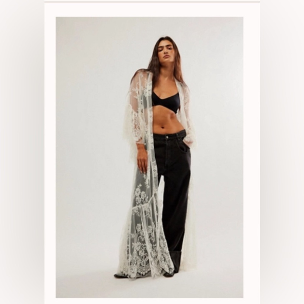 Free People Sheer White Lace Duster